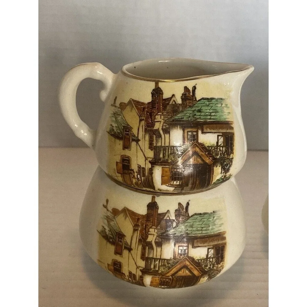 2 Sugar bowl Creamer Set Lancaster Sandland English Ware Hanley England Stacking